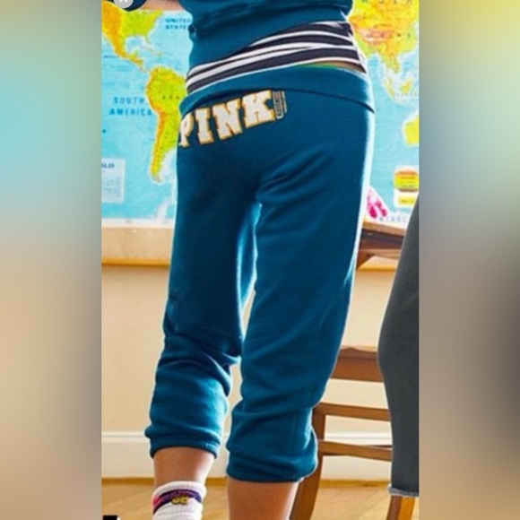 PINK Victoria's Secret Pants - Y2K VICTORIA’S SECRET PINK 2007 Blue Sweatpants Gold Cream Patch Logo Back Small